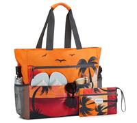 G4Free Large Beach Bag for Women Waterproof Sandproof Beach Tote Bag with Makeup Bag Zipper Pocket(Sunset Pattern)
