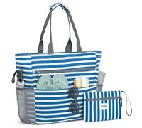 G4Free Large Capacity Beach Bag with Makeup Bag Waterproof Sandproof Tote Bag Zipper Pocket for Women Work Gym