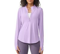 G4Free Long Sleeve Sports T-Shirt Women UPF 50+ Sun Half Zip Shirts Lightweight Quick Dry Workout Tops Running Hiking Breathable Activewear with Thumb Holes Purple
