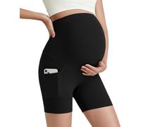 G4Free Maternity Biker Shorts Over The Belly Casual Pregnancy Yoga Shorts with Pockets Stretchy Workout Short Pants(Black,M,5")