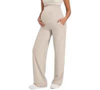 G4Free Maternity Clothes for Women UK Yoga Pants Over Bump Maternity Wide Leg Work Trousers Pregnancy Joggers Petite Light Khaki,L