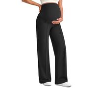 G4Free Maternity Trousers Over Bump Stretchy Lounge Work Pregnancy Yoga Pants Wide Leg Trousers with Pockets(Black,L,28")