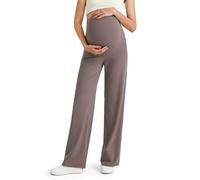 G4Free Maternity Trousers Over Bump Yoga Pants Work Trousers Stretchy Pregnancy Wide Leg Casual Office Wear(Taupe,S,32")