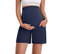 G4Free Maternity Yoga Shorts with Pockets Athletic Stretchy Pregnancy Clothes Over The Belly Summer Biker Active(Royal Blue,XL,6")