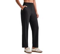 G4Free ShiftReady Straight Leg Trousers for Women UK Ankle Length Yoga Pants with Pockets Elasticated High Waisted Stretch Trousers Short Leg Casual Smart Pants(Black,L,Petite)