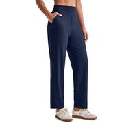 G4Free ShiftReady Straight Leg Trousers for Women UK Ankle Length Yoga Pants with Pockets Elasticated High Waisted Stretch Trousers Short Leg Casual Smart Pants(Dark Navy,L,Petite)
