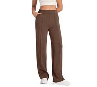 G4Free Smoofit Modal Soft Women Straight Wide Leg Trousers for Women UK Elegant Business Casual Trousers Elasticated Pull On with Pockets(Dark Coffee,M,27")
