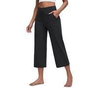 G4Free Wide Leg Capri Yoga Pants for Women UK Tummy Control High Waist Stretchy Cropped Trousers with Pockets Workout 22"（Black-D016）