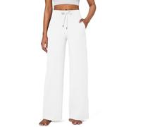 G4Free Wide Leg Joggers Tracksuit Bottoms Women UK Yoga Pants Sweatpants Petite Trousers Short Leg with Pockets Stretch Lounge Jogging Ladies Elasticated Work(White,L)