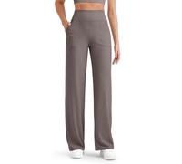 G4Free Wide Leg Trousers for Women UK with Pockets High Waist Lightweight Ribbed Ladies Yoga Pants Petite(Taupe, S)
