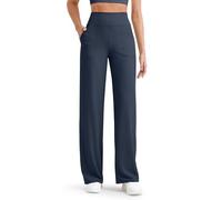 G4Free Wide Leg Trousers for Women UK with Pockets High Waist Lightweight Ribbed Ladies Yoga Pants Straight Leg Joggers(Dark Navy, S)