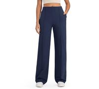 G4Free Wide Leg Trousers for Women UK with Pockets High Waist Stretchy Loose Business Trousers Elegant Casual Dress Pants Tall Navy,S