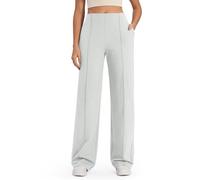 G4Free Wide Leg Trousers for Women UK with Pockets High Waist Stretchy Loose Business Trousers Elegant Casual Dress Pants Petite Light Gray,XL