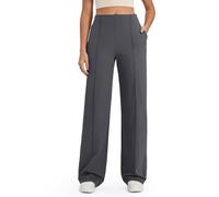 G4Free Wide Leg Trousers for Women UK with Pockets High Waist Stretchy Loose Business Trousers Elegant Casual Dress Pants Dark Grey,M