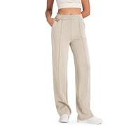 G4Free Women Wide Leg Joggers Straight Tracksuit Bottoms Baggy Jogging Smoofit Modal Soft Trousers Sports Elastic Pants with Pockets for Casual/Gym/Running,Light Khaki,L