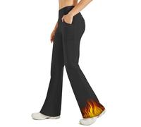 G4Free Women's Fleece Lined Trousers Thermal Leggings Women Flared Bootcut Yoga Pants Joggers with 4 Pockets Winter Warm Work Casual(Black-1,XL,29")