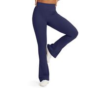 G4Free Women's Leggings Mini Flare Yoga Pants High Waisted Flare BareFeel Sport Leggings Tummy Control for Casual Work(Petite,Navy,L)