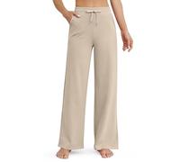 G4Free Women's Yoga Pants Wide Leg Joggers for Women UK Loose Straight Leg Casual Sweatpants Drawstring Trousers Lounge Pants with Pockets Tall(Khaki,M)
