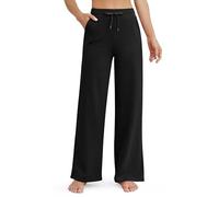 G4Free Women's Yoga Pants Wide Leg Joggers for Women UK Loose Straight Leg Casual Sweatpants Drawstring Trousers Lounge Pants with Pockets Petite(Black,XL)