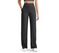 G4Free Womens Yoga Pants with Pockets High Waist Ribbed Wide Leg Trousers Lightweight Casual Stretch Trousers Tall(Black, XL)