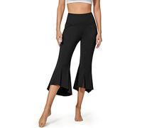 G4Free Yoga Capri Pants for Women Stretch High Waisted Dress Pants with Pockets Ruffle Bell Bottom Leggings Black