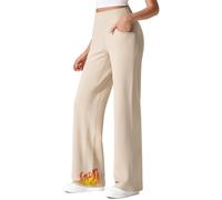 G4Free Yoga Pants for Women Fleece Lined Trousers Thermal Wide Leg Joggers with Pockets High Waisted Sweatpants for Work Casual Winter(Light Khaki,S,33")