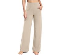 G4Free Yoga Pants for Women High Waist Stretch Straight Wide Leg Trousers with Pockets Loose Sports Gym Casual Tracksuit Running Bottoms Straight Leg Joggers Pants Petite/Regular/Tall Light Khaki