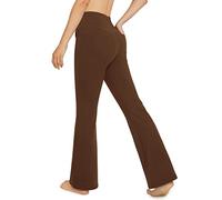 G4Free Yoga Pants for Women UK High Waist Flared Leggings Ladies Stretch Trousers Denim Style with Pockets Dark Brown,M
