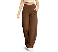G4Free Yoga Pants for Women Wide Leg Joggers Trousers Crossover High Waist Loose Stretch Work Dress Casual Lounge Pants with Pockets Petite/Regular/Tall Dark Coffee
