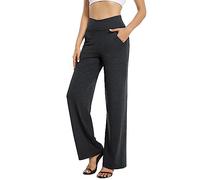 G4Free Yoga Pants for Women Wide Leg Joggers Trousers Crossover High Waist Loose Stretch Work Dress Casual Lounge Pants with Pockets Petite/Regular/Tall Charcoal Heather