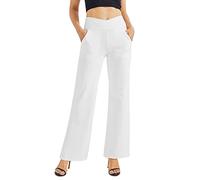 G4Free Yoga Pants for Women Wide Leg Joggers Trousers Crossover High Waist Loose Stretch Work Dress Casual Lounge Pants with Pockets Petite/Regular/Tall White