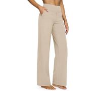 G4Free Yoga Pants with Pockets Wide Leg Trousers for Women UK Dress Ladies Stretch Work Trousers Casual Joggers Light Khaki,XXL
