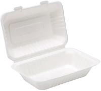 G4GADGET 100pcs Biodegradable Burger Boxes 9x6 | 32oz Eco Takeaway Containers | Compostable Clamshell Food Trays | Sugarcane Bagasse | Leakproof, Microwave & Freezer Safe