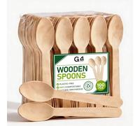 G4GADGET 100x Wooden Spoons - Disposable Spoon Biodegradable Birch Wood Utensils for Parties, Picnics, Weddings, BBQs, and Events