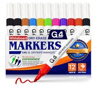G4GADGET 12 Pack Whiteboard Pens, Dry Wipe Markers Bullet Tip, Assorted Colourful White Board Markers Erasable, Low Odour Marker Pens for School Supplies, Office, Home & Classroom