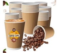 G4GADGET 12oz (340ml) Kraft Disposable Coffee Cups - 150 Pack - Heavy Duty Ripple Paper Cups for Hot Drinks - No Lids - Coffee Cups for Tea, Espresso, Takeaway, Events, Office, Catering