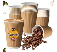 G4GADGET 12oz (340ml) Kraft Disposable Coffee Cups - 25 Pack - Premium Heavy Duty Paper Cups - No Lids - Ripple Insulated Cups for Hot Drinks, Tea, Espresso, Takeaway, Office Use - Eco Friendly