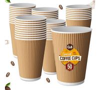 G4GADGET 12oz (340ml) Kraft Disposable Coffee Cups - 50 Pack - Extra Thick Ripple Paper Cups for Hot Drinks - No Lids - Premium Insulated Coffee Cups for Tea, Espresso, Takeaway, Office, Events