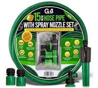 G4GADGET 15m Garden Hose Pipe with Spray Nozzle Set - 1/2" 3 Ply Reinforced Hose with Tap Connector & Fittings, Anti-Kink Water Hose for Garden Watering, Patio Cleaning, Car Wash & Outdoor Use