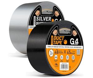 G4GADGET 2 Pack Black & Silver Duct Tape - 48mm x 45m | Heavy Duty Waterproof Adhesive Tape | Strong Multipurpose Tape for Repairs, DIY, Sealing & Indoor Outdoor Use