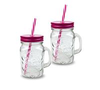 G4GADGET 2 X 500ml Glass Mason Drinking Jars Bottles Party Drink Glasses + Lids and Straws