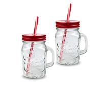 G4GADGET 2 X 500ml Glass Mason Drinking Jars Bottles Party Drink Glasses + Lids and Straws