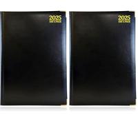 G4GADGET 2025 Diary A4 Day A Page - Black | Professional Hardback Planner | Daily Scheduler with Hourly Slots | Comprehensive Information and Notes (Pack of 2)