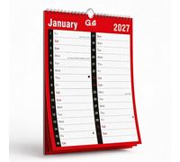 G4GADGET 2026 A4 Month to View Wall Calendar - 2 Column Spiral Bound Planner with UK Holidays | Red & White Hanging Monthly Organiser for Home, Office, School & Business