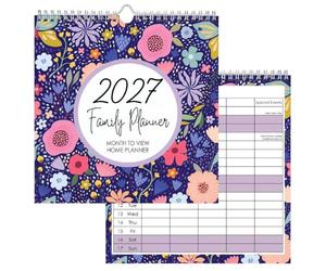 G4GADGET 2027 Family Planner - Month to View Home Wall Calendar with Columns, Notes & To-Do Section | Floral Design Spiral Bound Organiser for Families, Students & Busy Homes (28.5 x 28.5 cm)