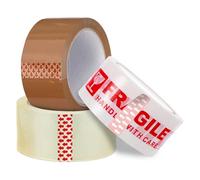 G4GADGET 3 Rolls Packaging Tape - 1 Roll Brown, 1 Roll Clear, 1 Roll Fragile (48mm x 66m) - Strong Adhesive for Moving, Packing, and Shipping Boxes