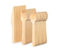 G4GADGET 300pcs Wooden Cutlery Set - Eco-Friendly Disposable Biodegradable Utensils - 100 Forks, 100 Knives, 100 Spoons for Parties, Picnics, and Events