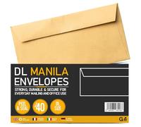 G4GADGET 40 Pack DL Manila Envelopes 110 x 220mm | Peel and Seal Letter Envelopes | Strong Brown Mailing Envelopes for Letters, Documents & Business Correspondence | DL Envelope Pack