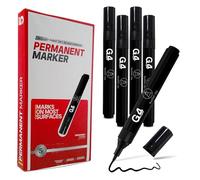 G4GADGET 5 Pack Black Permanent Markers Pens, Bullet Tip, Fine Point for Sharp and Clear Markings on Multiple Surfaces