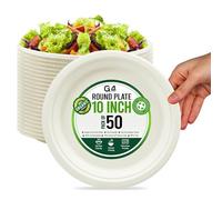 G4GADGET 50 Pack 10-Inch Bagasse Plates - Heavy Duty Compostable Dinnerware | Eco-Friendly Disposable Sugarcane Plates for Parties, BBQ, Events, Camping | Biodegradable & White